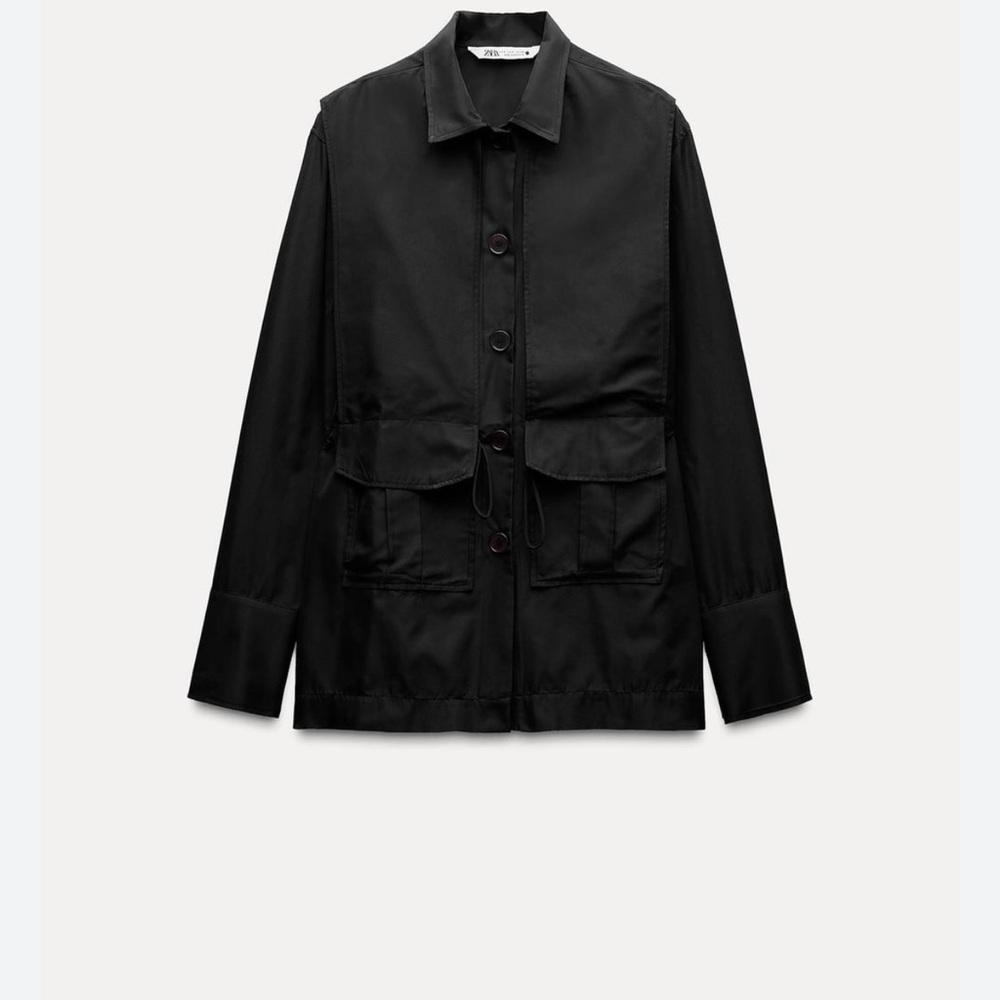 Zara Black Utility Jacket with Classic Collar and Minimalist Design
